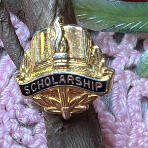 Scholarship Lettered Pin Gold Tone Vintage High School Gift Hat Lapel